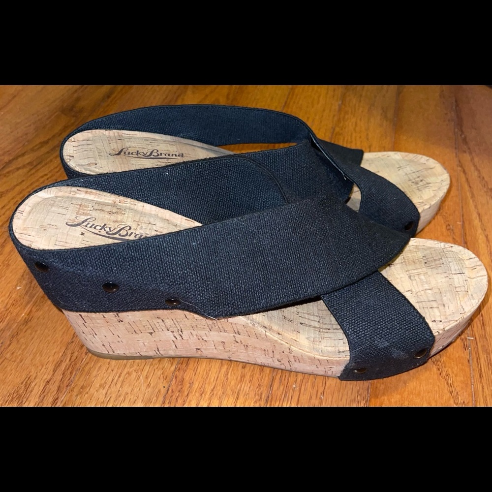 Lucky Brand Cork Black Wedges size 11